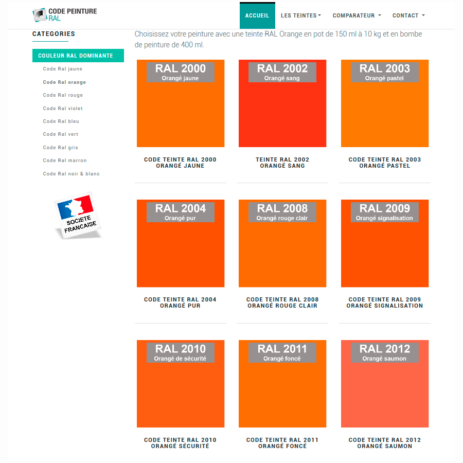 Nuancier ral orange - accès en ligne